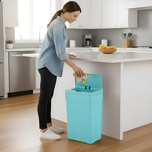 PayLessHere 13 Gallon 50 L Trash Can with Lid Outdoor Waste Bins Plastic Kitchen Trash Bin Automatic Touch Free Motion Sensor Trash Can