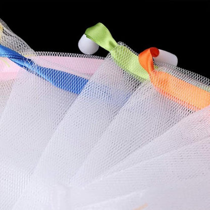 INVODA Handmade Soap Easy Bubble Mesh Soap Saver Bag Double Layer Drawstring Holder Bags Foam Net for Body Facial Cleaning Exfoliation Body Cleaning Tool (10 PCS)