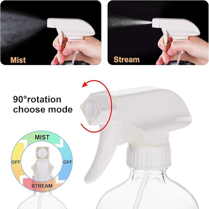 Glass Spray Bottles with Silicone Sleeve, 16 oz 2 Pack Empty Refillable Containers with Adjustable Spray Nozzles (Mist to Stream to Off), Spray Bottles for Cleaning, Hair, Plants, essential oils