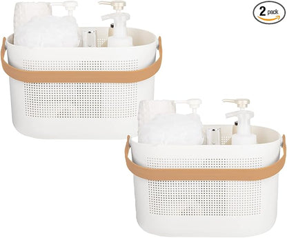 UUJOLY Plastic Storage Baskets with Handles, Shower Caddy Shelf Organizers Basket for Bathroom, Kitchen, Dorm Room, Yellow, 2 Pack