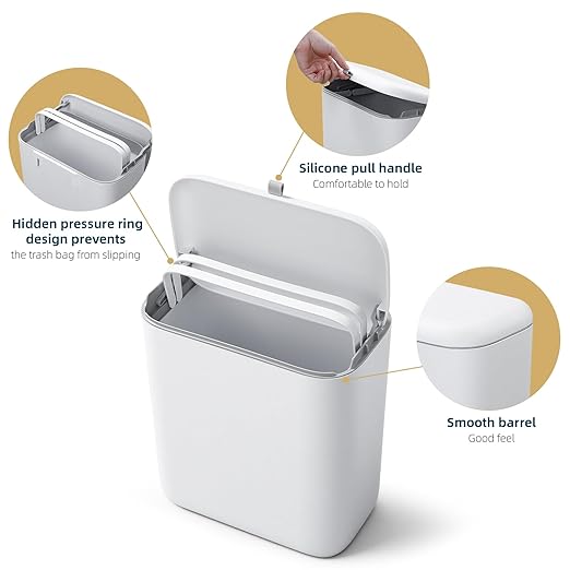 MUEE Compost Bin Kitchen for Counter Top or Under Sink, Hanging Small Trash Can with Lid [1.8 Gal/6.8L], Food Waste Bin, Mountable Garbage Can for Cupboard/Bathroom/Bedroom/Office/RV, Matte White