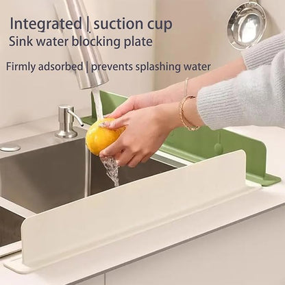 19.6in Silicone Sink Splash Guard, New Silicone Sink Water Retaining Board for Kitchen, Portable Water Retaining Strip Reusable Water Splash Guard for Bathroom Countertop (Silicone, Beige)