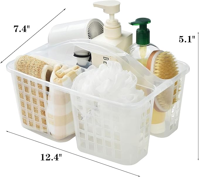 Portable Shower Caddy Basket,Convenient Cleaning Supplies Organizer with Compartments and Handle,Ideal for Bathroom, Bedroom, Kitchen, College Dorm,Garden,etc.12.4" x 7.4" x 5.1"transparent