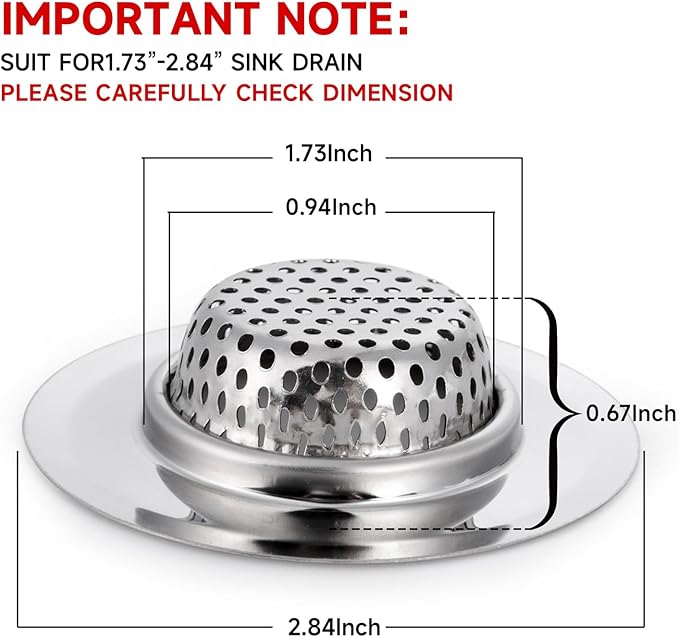 CORNERJOY 2PCS Bathtub Drain Strainer Cover - 2.84 inch Stainless Steel Shower Drain Hair Catcher