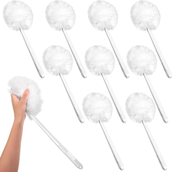Kifmurase 12 Pcs Toilet Bowl Brushes Soft Swab Polyester Head 15 Inch White Reusable Long Plastic Handled Toilet Brush Cleaners Scrubber Mop for Home Bathroom Cleaning