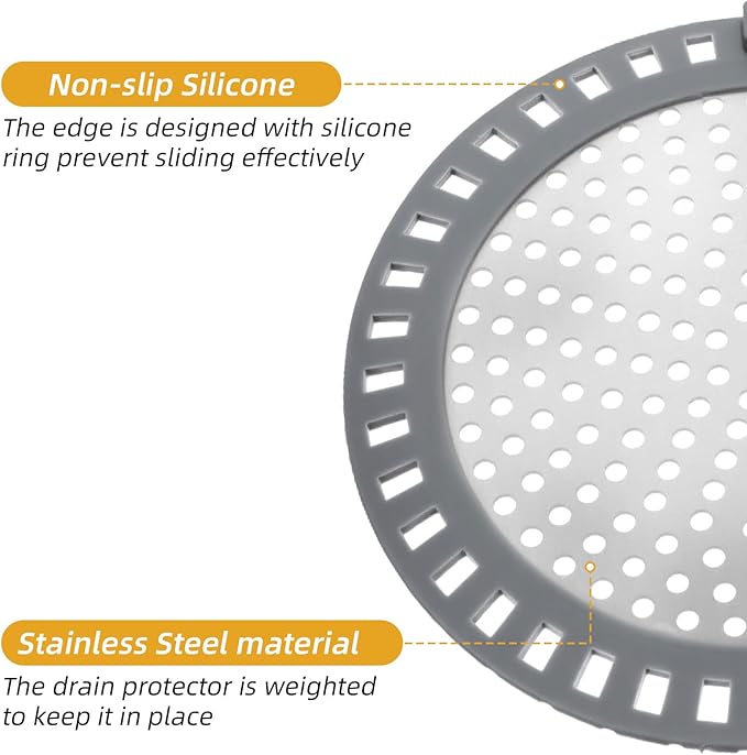 Shower Drain Hair Catcher Round Flat Shower Drain Cover & Protector with Silicone Rim Weighted Metal Sink Hair Trap Stopper for Regular Drains of Shower Room, Bathroom