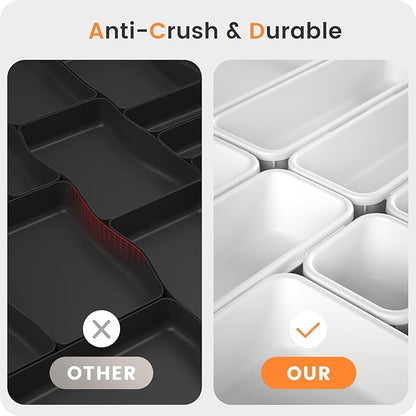 A-LuGei 【Military Grade Drawer Organizer, 【𝟱𝗦𝗶𝘇𝗲】 Makeup organizer, 【Holds 177 Items】 Bathroom Organizers and Storage, Organization and Storage, Desk Drawer Organizer for Vanity (White)