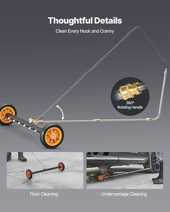 VEVOR 24 Inch Pressure Washer Undercarriage Cleaner, 4000 PSI Stainless Steel Cleaner with Angle Adjustment and 7 Nozzles, with 2 Extended Wands for Driveway, Patio, Deck