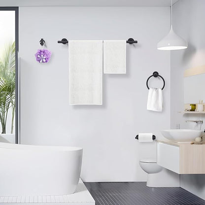 Matte Black Toilet Paper Holder Set, Stainless Steel Towel Ring, Double Post Pivoting Toilet Paper Holder and Hand Towel Holder Set for Bathroom,Bathroom Hardware Accessories Set Black