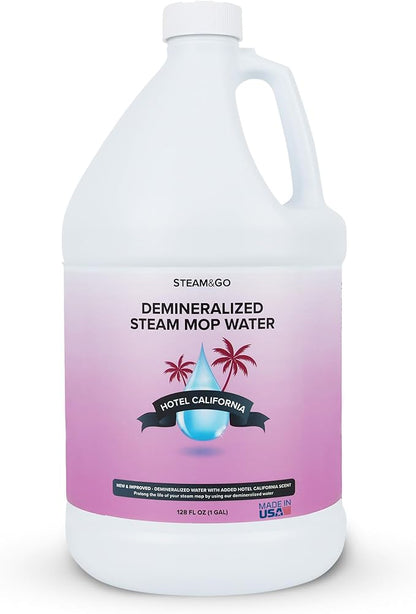 Steam & Go Demineralized Water - Multi-Surface Cleaner for Steam Cleaners, Hardwood Floors, Kitchens, & Bathrooms - Germ-Killing Formula - Hotel California Scent - 1 Gallon