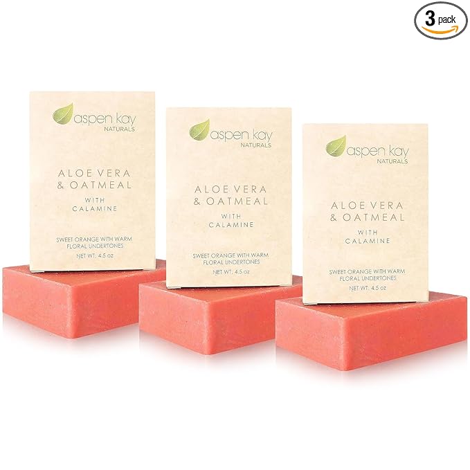 Aloe Vera & Oatmeal Soap Bar with Calamine, Natural & Organic Ingredients - Organic Aloe Vera & Colloidal Oats. Face & Body - for Men, Women & Teens. Gentle Body Wash. 4.5 oz Bar (Pack of 3)