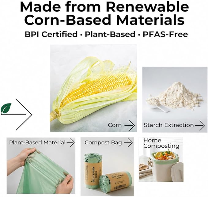Compostable Trash Bags for Kitchen Compost Bins – 1.3 Gallon Small Compost Bags for Countertop Bin, Green Compostable Bags, BPI Certified ASTM D6400, Leak-Resistant Food Waste Bags (50 Count)