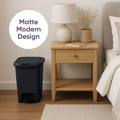 Superio 2-Pack 10L Slim Step & Push Trash Can - 2.7 Gallon Dual Opening, Compact Design (10.63"x7.68"x13.53") - Black