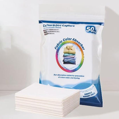 Color Catcher Laundry Sheets - 50 Piece Dye Absorber Sheet Pack | Protects Clothes from Color Bleeding, Prevents Fabric Staining During Wash, Ideal for Travel, Dorm, and Home Laundry Use