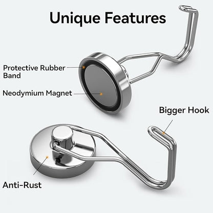 Tohoer Magnetic Hooks, 100LBS Neodymium Magnets Hook Heavy Duty with Rust Proof for Fridge, Refrigerator, Oven, Grill, BBQ, Key, Tools Holder, Kitchen, Outdoor, Hanging Wreaths, Utensil Hangers