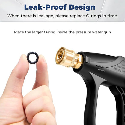 Pressure Washer Gun with Foam Cannon, Car Wash Foam Gun Kit 1/4 Inch Quick Connector, Adjustable Soap Cannon with 5 Pressure Washer Nozzle Tips, Adapter, 1 Liter, A Fluorescent Green Glove