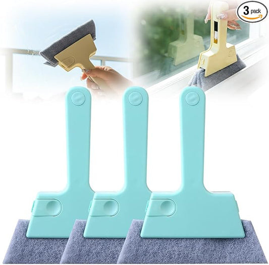 Kafia Magic Window Track Cleaner, Window Groove Cleaning Brush Tools Set, Hand-held Window Track Cleaner Brushes Tools Set for Window lides Gaps Tile Lines Shutter Car Vents (Blue 3PCS)