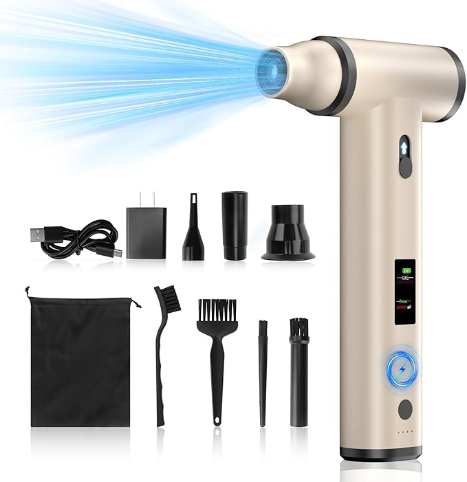 Electric air Duster with Fast Charger (5V/2A),150000 RPM High Rechargeable Brushless Motor Durable Blower, 10000mAh Aluminum Alloy Compressed Air Duster with LCD Screen for PC,Car,Outdoor