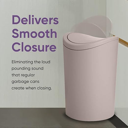 Superio Mini Bathroom Trash Can with Lid, Modern Mini Waste Bin with Swing Lid (1 1/2 Gallon, 6 Liter) Plastic Garbage Can for Kitchen, Bathroom, Bedroom, Office, Under Desk (1, Taupe)