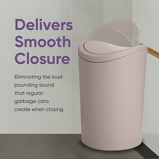Superio Small Bathroom Trash Can with Lid, Modern Mini Waste Bin with Swing Lid (1 1/2 Gallon, 6 Liter) Plastic Garbage Can for Kitchen, Bathroom, Bedroom, Office, Under Desk (2, Taupe)
