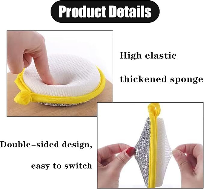 Multipurpose Wire Dishwashing Rag,5 PCS Dishwashing Sponge Wire Dishcloth Double Layer Wire Dish Cleaning Cloths Sponge Scrubber for Household Kitchen Supplies