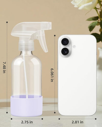 Worldgsb 2 Pack Glass Spray Bottles 8 oz, Empty Refillable Containers with Silicone Sleeve Protection, Glass Spray Bottles for Cleaning Solutions, Hair and Plants with Adjustable Nozzles Blue&Purple