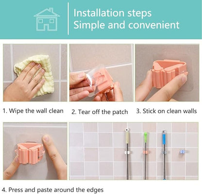 Broom And Mop Holder Clip 4 Pcs Mop Broom Wall Mounted Heavy Duty With Plastic Hooks Hanger No Drilling Mop Gripper For Home Bathroom Kitchen (green)