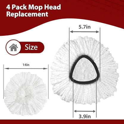 Mop Head Replacement, 4 Pack Spin Mop Refill Replace Head Compatible for Oceda EasyWring 1-Tank System, Microfiber Machine Washable, Not Easy to Dislodge