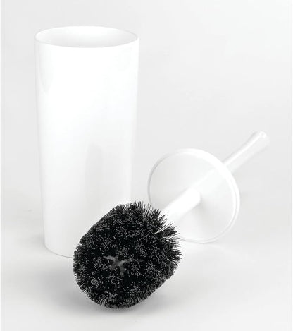mDesign Slim Plastic Toilet Bowl Brush and Holder Set, Modern Compact Storage Organizer Cleaner Scrubber for Toilet - Heavy Duty Cleaning Plunger for Bathroom, Aura Collection - White