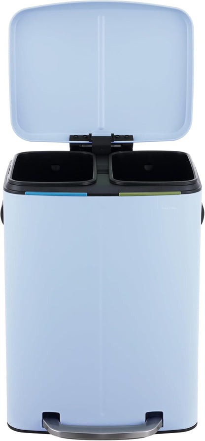 happimess HPM1005H Marco Rectangular 10.6-Gallon Double Bucket Trash Can with Soft-Close Lid, Tide Pool Blue, Fingerprint Resistant, Modern, Minimalistic for Home, Kitchen, Office, Bedroom, Bathroom