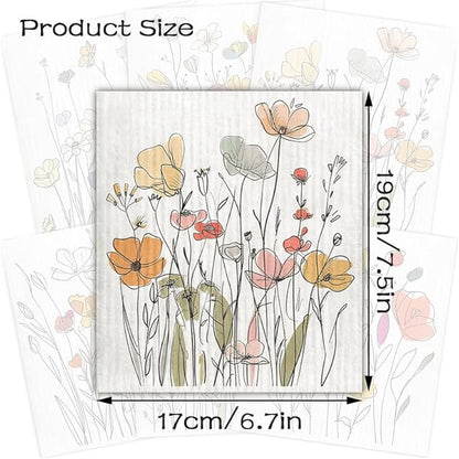 Swedish Dishcloths for Kitchen – 6 Pack Cellulose Reusable Cleaning Paper Towels – Soft, Quick-Drying, Washable Dish Rags for Kitchen, Counters & More (Watercolor Wildflowers)