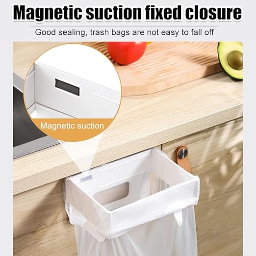 MiOYOOW Over The Cabinet Trash Bag Holder, Foldable Garbage Bag Organizer, Hanging Waste Bin for Kitchen Cabinets Doors