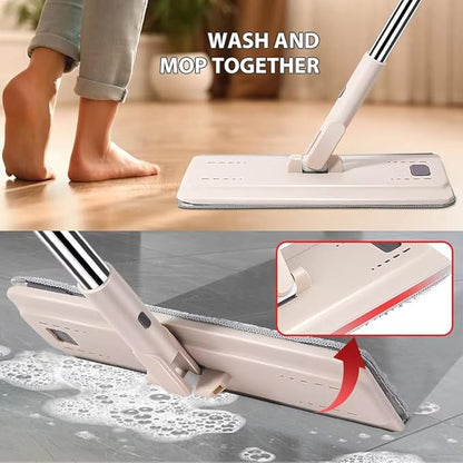 Flat Floor Mop and Bucket Set with Stainless Steel Handle, Heavy Duty Spin Bucket System for Household and Commercial Use