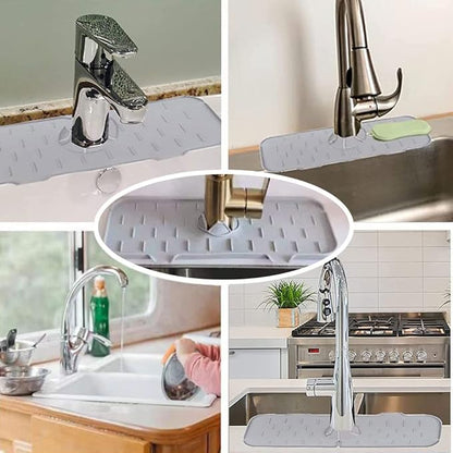 Silicone Faucet Sink Mat Sink Splash Guard, Sink Drain Pad Behind Faucet, Bathroom Drip Protector Splashback Countertop Protection Faucet Handle drip Catcher (Grey 1pcs)