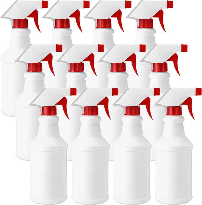 Eccliy 12 Pcs 16 Oz Plastic Spray Bottle, Adjustable Empty Reusable Sprayer for Cleaning, Planting, Water, Bathroom and Kitchen, BBQ, Commercial and Residential (New,Red)