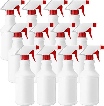 Eccliy 12 Pcs 16 Oz Plastic Spray Bottle, Adjustable Empty Reusable Sprayer for Cleaning, Planting, Water, Bathroom and Kitchen, BBQ, Commercial and Residential (New,Red)