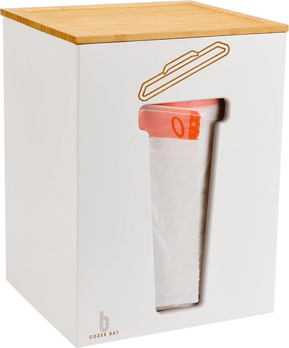 Bamboo Trash Bag Dispenser with Lid, Trash Bag Holder Organizer, Garbage Bag Dispenser for Kitchen Countertop, Under Sink and Wall Mount - Extra Large (White)