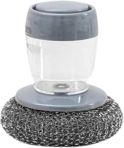 Sakerplus Dish Brush Kitchen Soap Dispensing Palm Brush, Comfort Grip Soap Dispensing Kitchen Scrub, Palm Brush Dish Scrubber with Holder for Kitchen Sink (1, Dark Gray, Steel Wool)