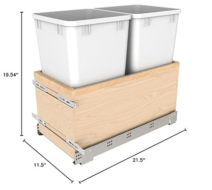 Rev-A-Shelf Double White 27 Qt. Maple Value Line Pullout Waste Container w/Soft-Close for 15" Base Cabinets