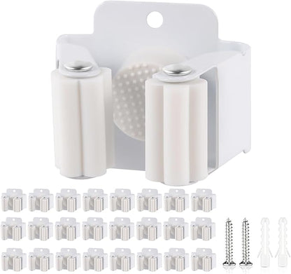 Verdenu 25 Pack Broom Holder Wall Mount, Mop and Broom Holder Wall Mount, Stainless Steel Command Mop Holder with Screws, Garden Tool Storage Organizer for Kitchen, Home, Bathroom, Garage, White
