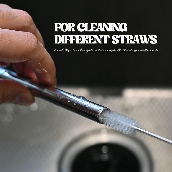 4 Pack Straw Cleaner Brush Set with Long Handle Stainless Steel Bottle Brush, 3 Straw Brushes, Kitchen Brush for Cleaning Water Bottle, Cups, Straws, Blue