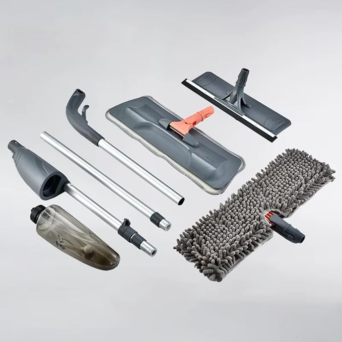 3-in-1 Spray Mop Set with Double-Sided Chenille, Microfiber, and Squeegee Pads - Lightweight Aluminum Handle, 520ML Water Tank, All-Floor & Window Cleaning (Stella - LV-S03)