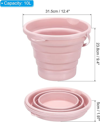 PATIKIL Collapsible Bucket 10L/2.6Gallon, Small Foldable Bucket Portable Plastic Round Tub for House Cleaning Car Washing Camping Fishing, Light Pink