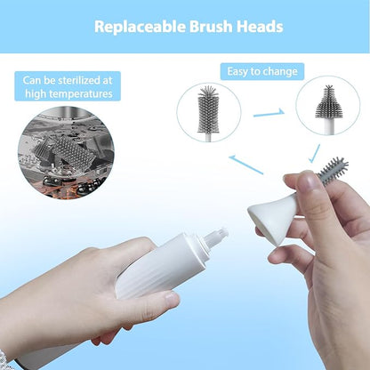 Electric Baby Bottle Brush Set with Rechargeable Electric Bottle Brush Cleaner and Replaceable Silicone Bottle Brushes and Straw Brush Cleaner, Waterproof Multi-Purpose Cleaning Brush (White)