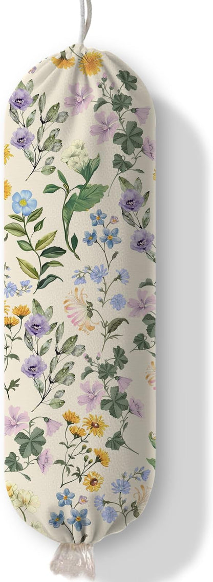 Floral Plastic Bag Holder Dispenser, Plastic Grocery Bag Organizer & Wall Mount Paper Trash Bags Saver Storage for Kitchen Home Pantry Decor, Shopping Bags Storage Dispenser