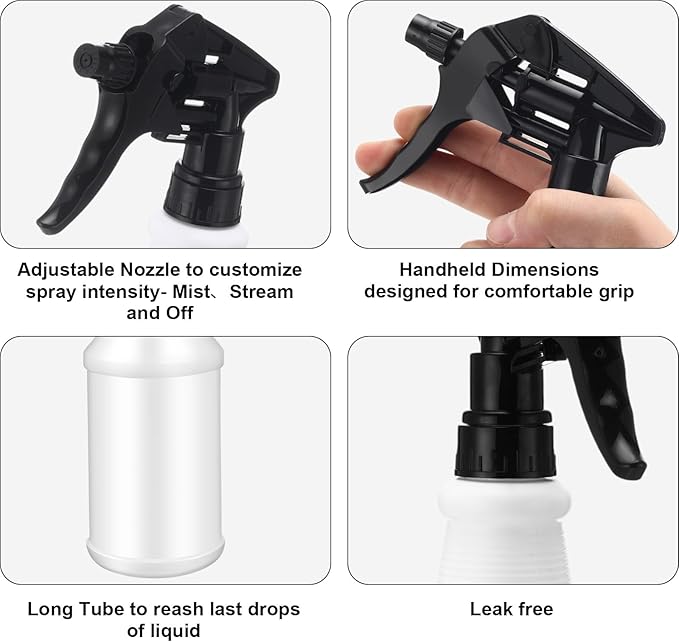 Eccliy 12 Pcs 16 Oz Plastic Spray Bottle, Adjustable Empty Reusable Sprayer for Cleaning, Planting, Water, Bathroom and Kitchen, BBQ, Commercial and Residential (Original,Black)