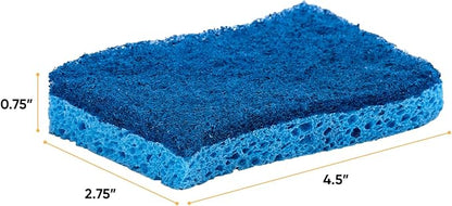 Superio Non-Scratch Cellulose Sponge Kitchen Scrub Sponges with Scouring Pad Set, Good for Non-Stick Cookware Frying Pan, Pot, Counter Top, Sink Scrubbing, Kitchen Scrubbers, Pack of 1, Blue