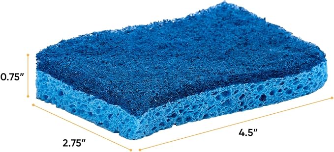 Non-Scratch Cellulose Sponge Kitchen Scrub Sponge with Scouring Pad Set, Good for Non-Stick Cookware Frying Pan, Pot, Counter Top, Sink Scrubbing, Kitchen Scrubbers, Pack of 2, (Blue)
