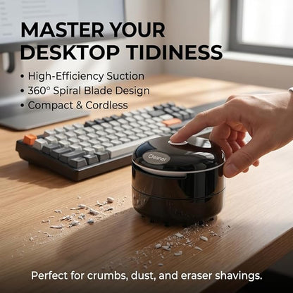 Desktop Vacuum Cleaner, Mini Portable Battery Powered Desktop Dust & Crumbs Sweeper for Keyboard, Desk, Home, Office and Car Cleaning, Black