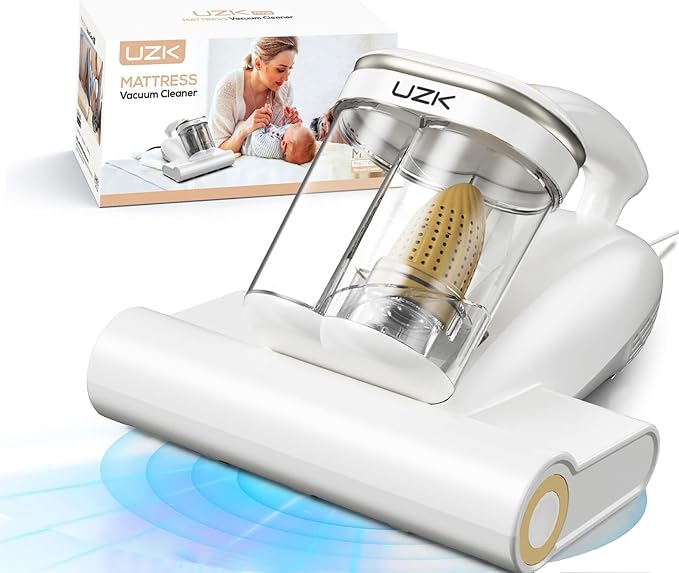 Bed Vacuum Cleaner Mattress Vacuum Cleaner,16Kpa Powerful Handheld Vacuums with UV-C Light & Double Dust Cup & High Heating & Ultrasonic & HEPA Filter for Bed Sofa(Corded,Apricot White)